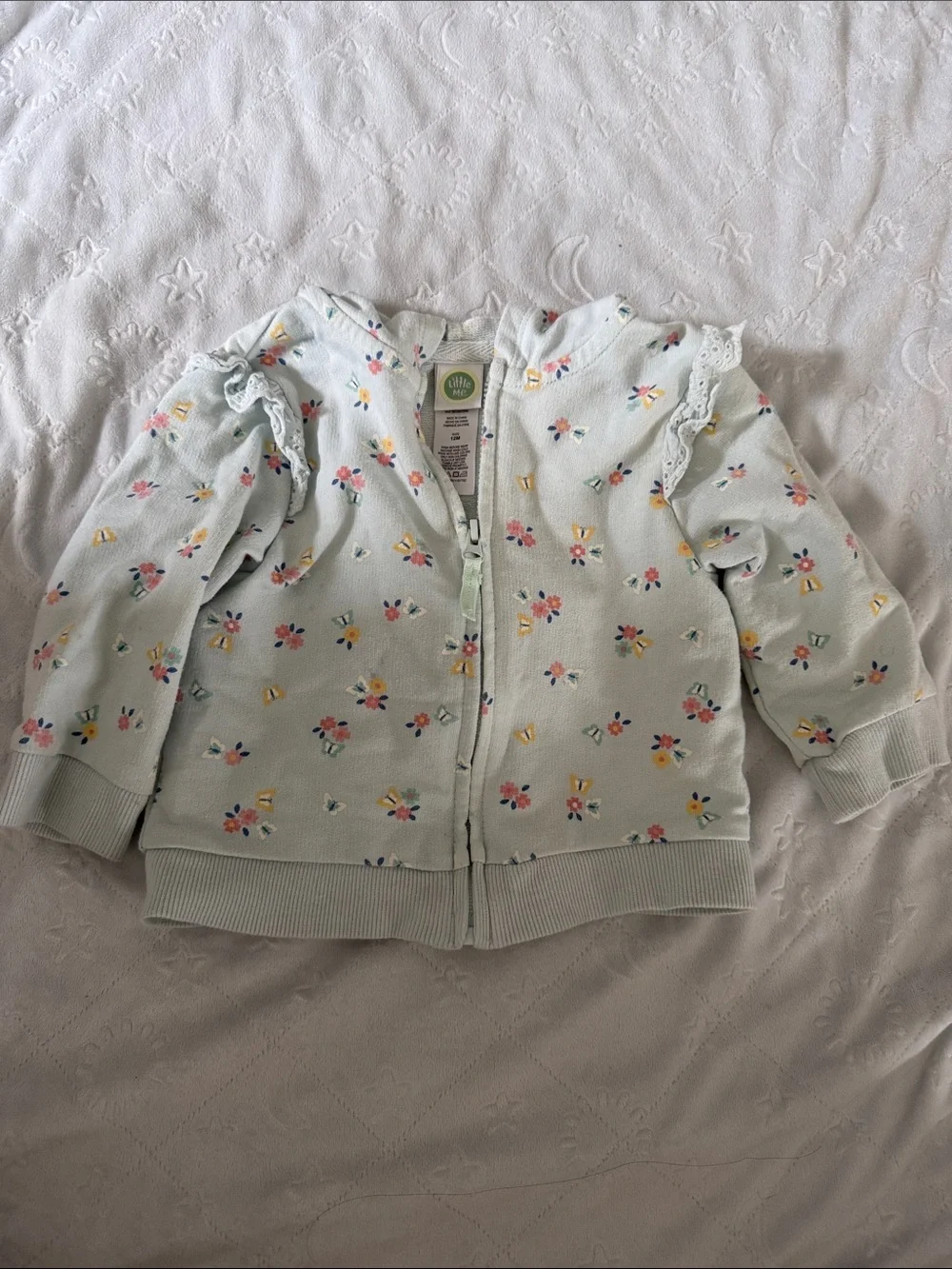 Baby Mint Green Floral Zip Front lightweight Cardigan 9-12 months